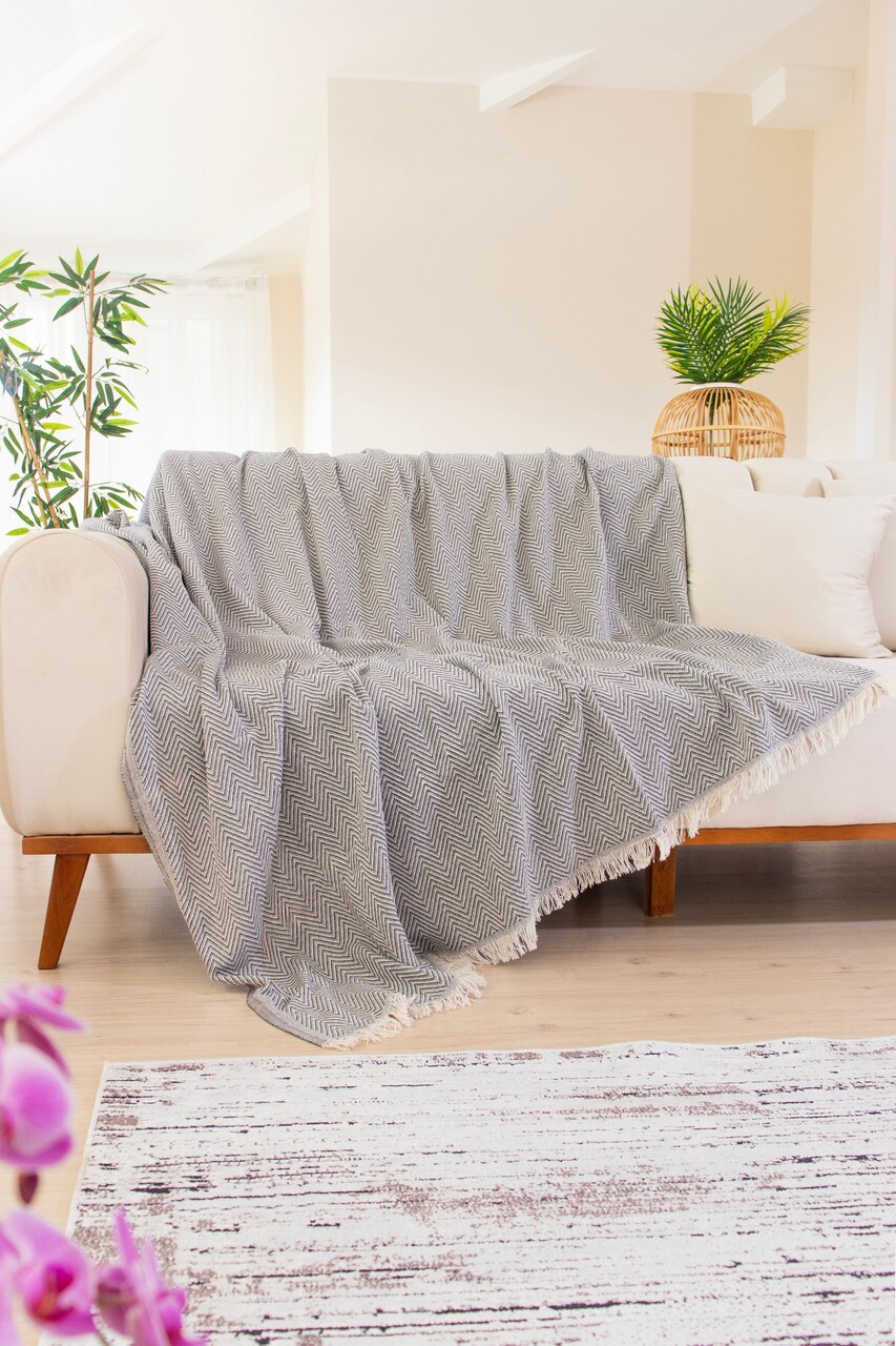 Cuvertura de pat, L'essentiel Maison, Woven Cozy, Gri inchis - imagine 3